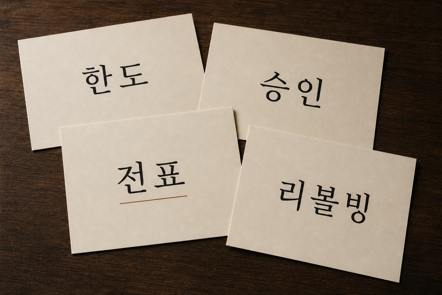 한도, 승인, 전표, 리볼빙이 적힌 용어 카드
